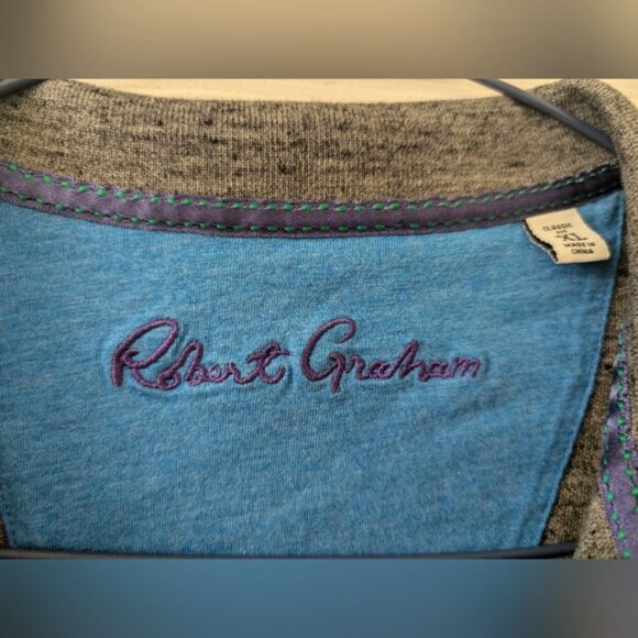 Robert Graham Gray Polo Shirt with Floral Accent XL - Picture 4 of 12